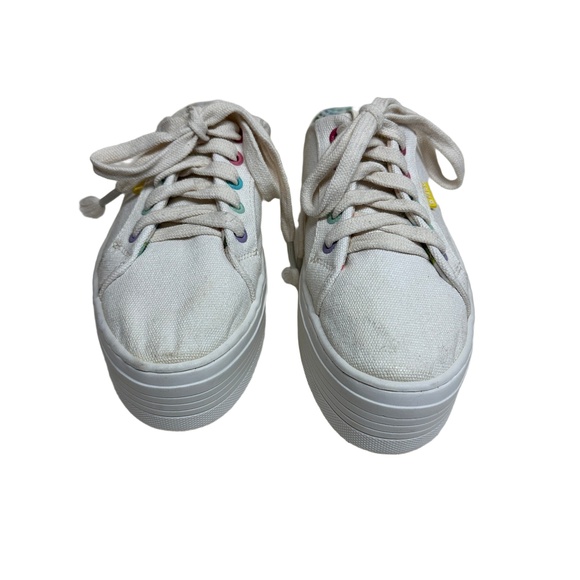 Farm Rio Sneakers White Platform Lace‎ Up Canvas Rainbow Tennis Mule Womens 38 - Picture 5 of 10